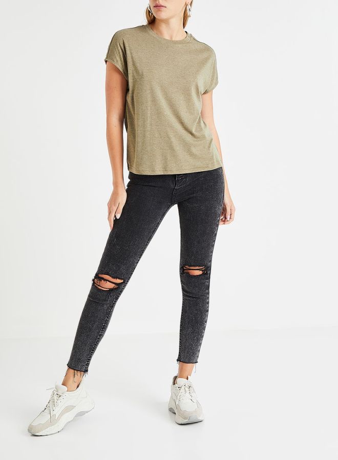 Jacqueline de Yong Crew Neck Boxy T-Shirt Green - Image 3