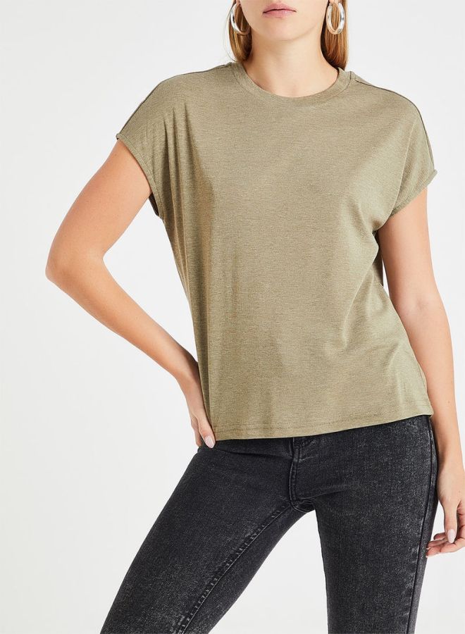 Jacqueline de Yong Crew Neck Boxy T-Shirt Green - Image 1