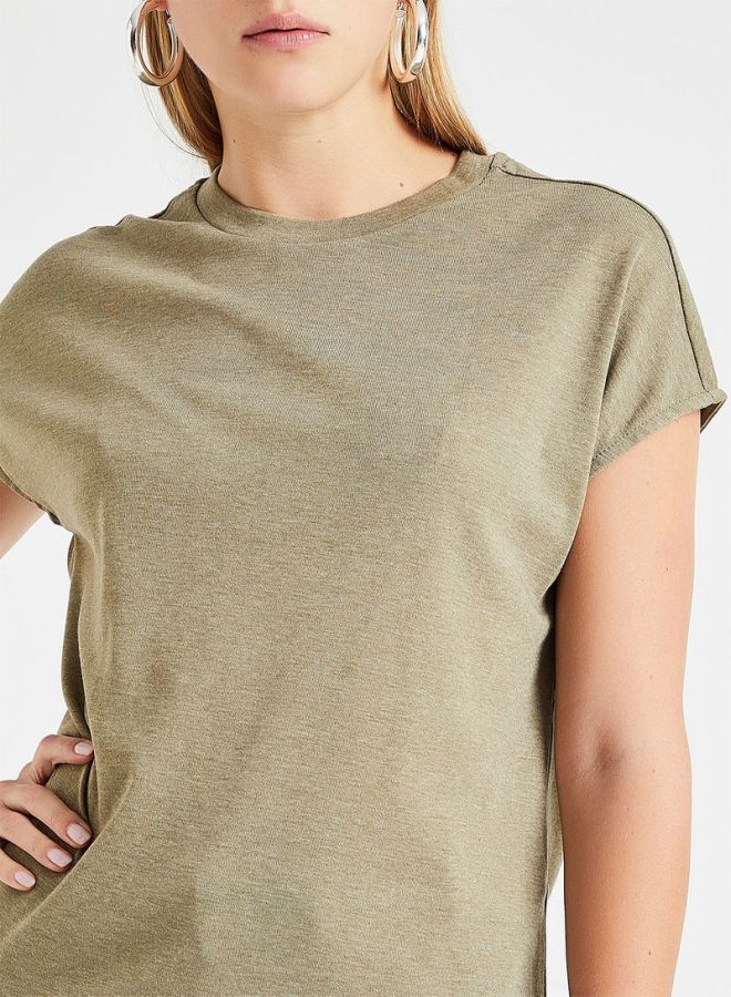 Jacqueline de Yong Crew Neck Boxy T-Shirt Green - Image 4