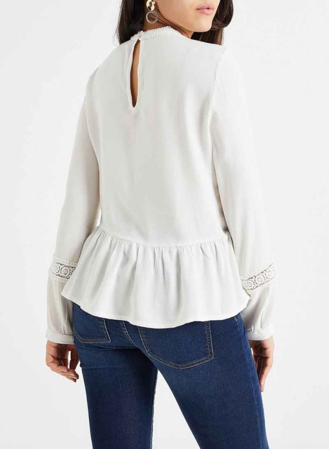 Jacqueline de Yong - Round Neck Frill Top White/Cloud Dancer - Image 1