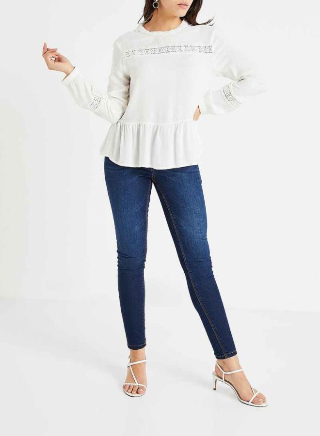Jacqueline de Yong - Round Neck Frill Top White/Cloud Dancer - Image 1