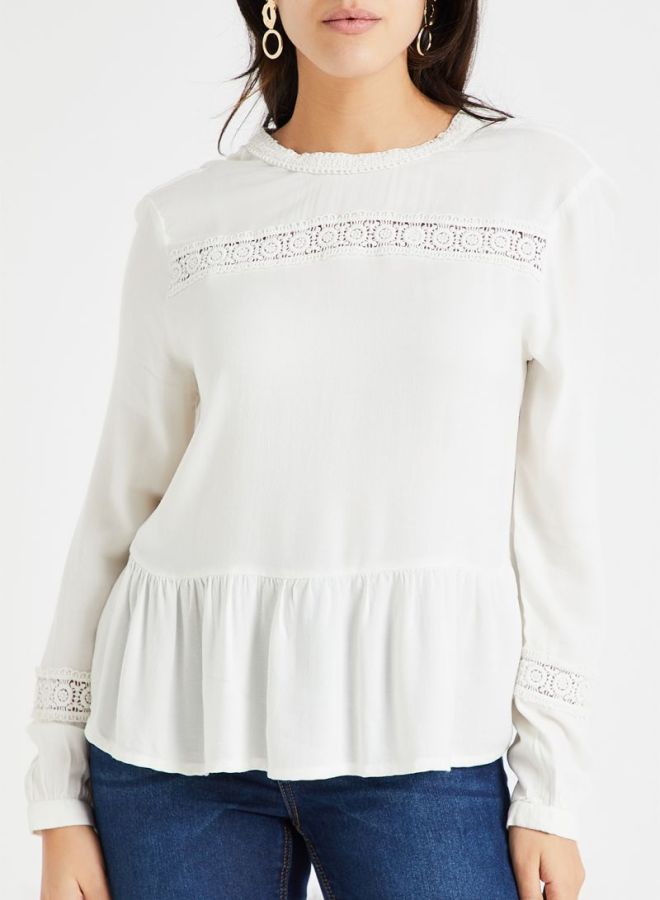 Jacqueline de Yong - Round Neck Frill Top White/Cloud Dancer - Image 1