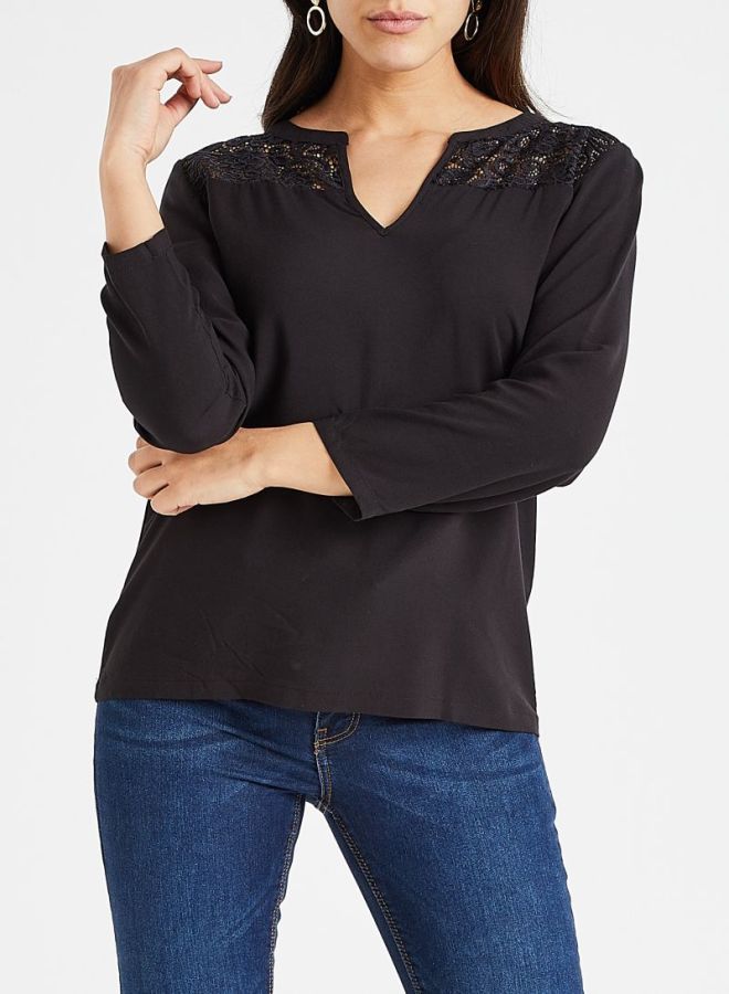 Jacqueline de Yong - Lace Detail Top Black - Image 1