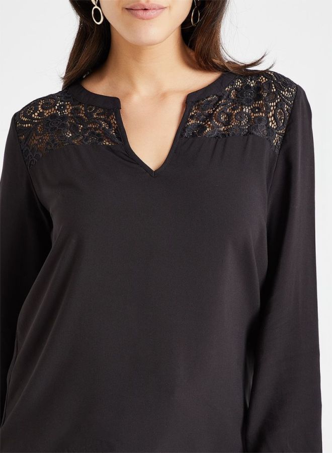 Jacqueline de Yong - Lace Detail Top Black - Image 1