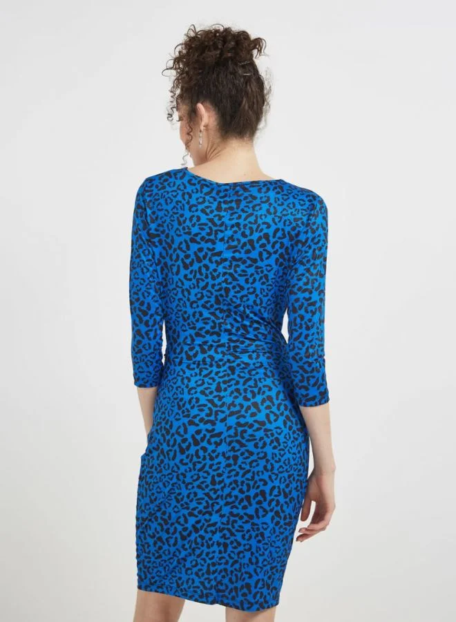 PIECES Round Neck Printed Dress Blue/Black