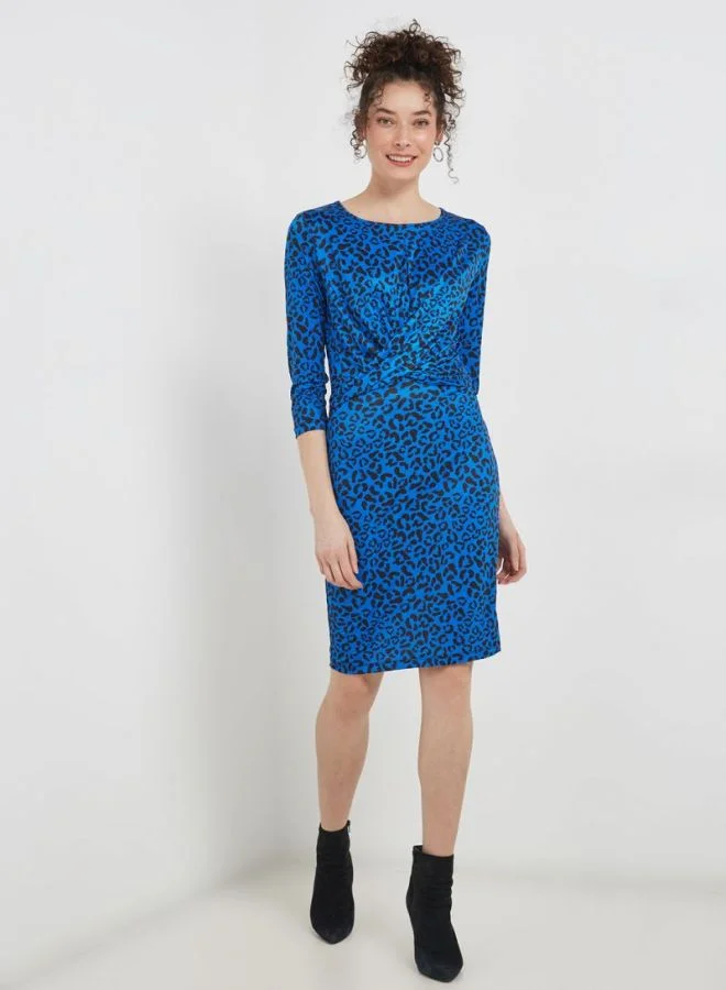 PIECES Round Neck Printed Dress Blue/Black