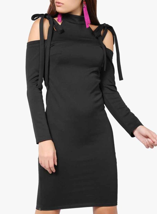 LOST INK Bow Cut-Out Bodycon Dress Black  - Image 1