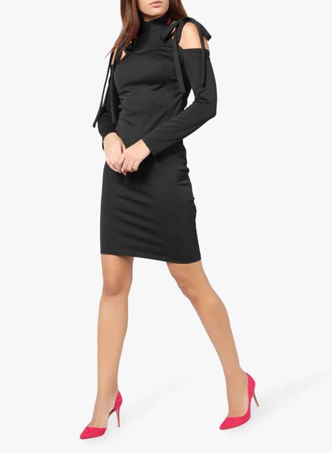 LOST INK Bow Cut-Out Bodycon Dress Black  - Image 3