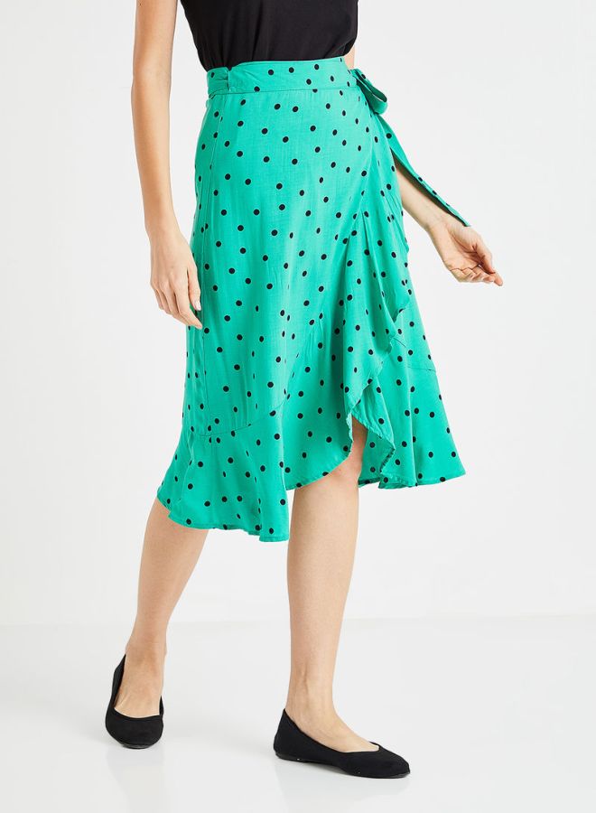 Jacqueline de Yong Polka Dot Wrap Skirt Sea Green/Black  - Image 1