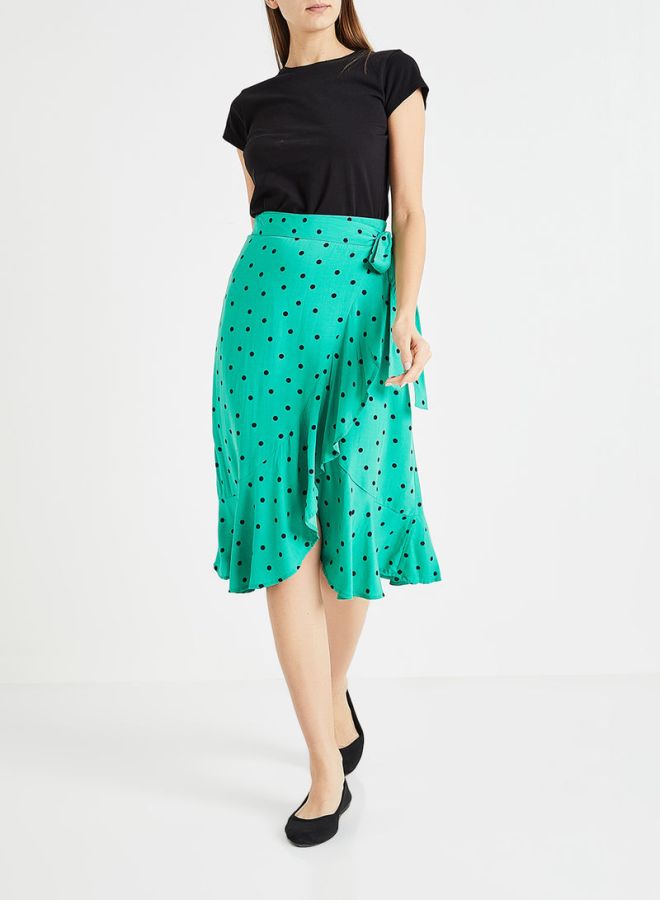 Jacqueline de Yong Polka Dot Wrap Skirt Sea Green/Black  - Image 3