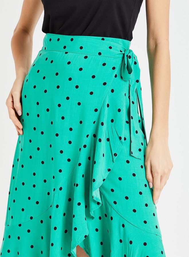 Jacqueline de Yong Polka Dot Wrap Skirt Sea Green/Black  - Image 4