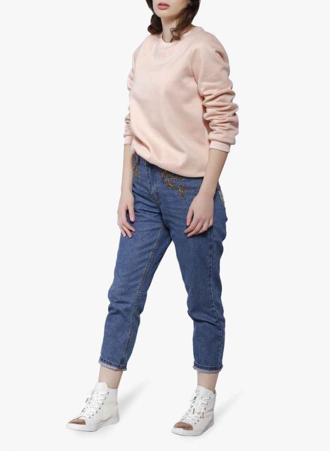 LOST INK Embroidered Pocket Mom Jeans Blue  - Image 3