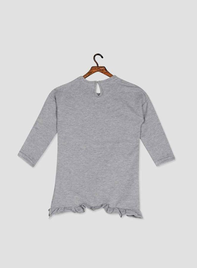 نيم ات بلوزة طويلة بتفاصيل مكشكشة خليط رمادي - Image 2