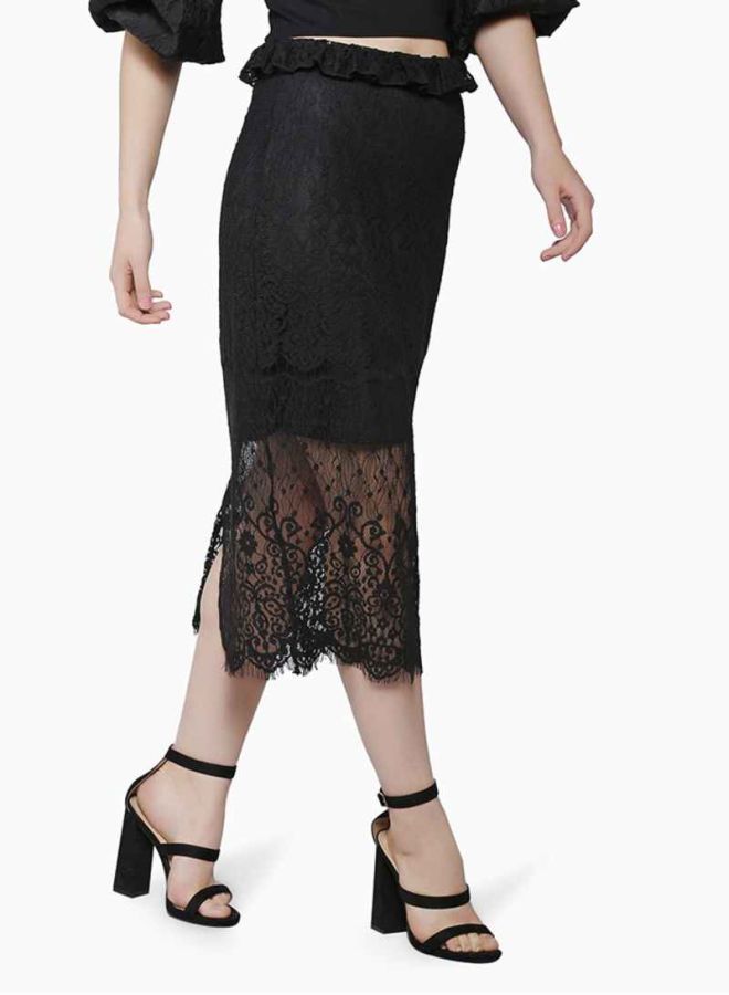 LOST INK Paperbag Waist Lace Skirt Black  - Image 3