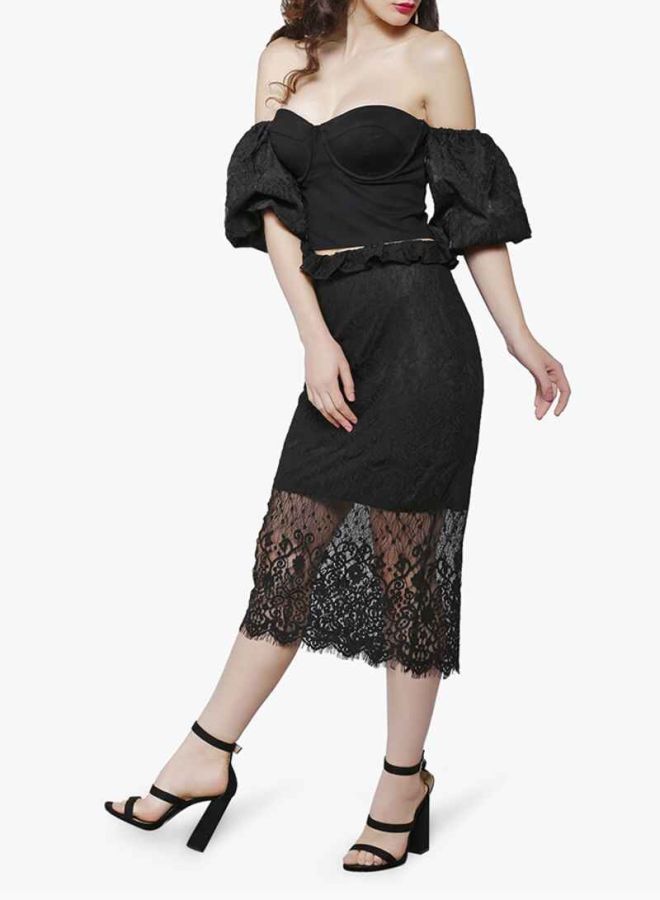LOST INK Paperbag Waist Lace Skirt Black  - Image 4