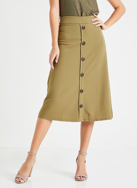 Button Midi Skirt Green
