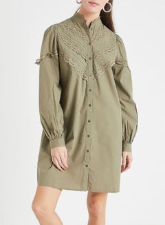 Lace Paneled Dress Olive