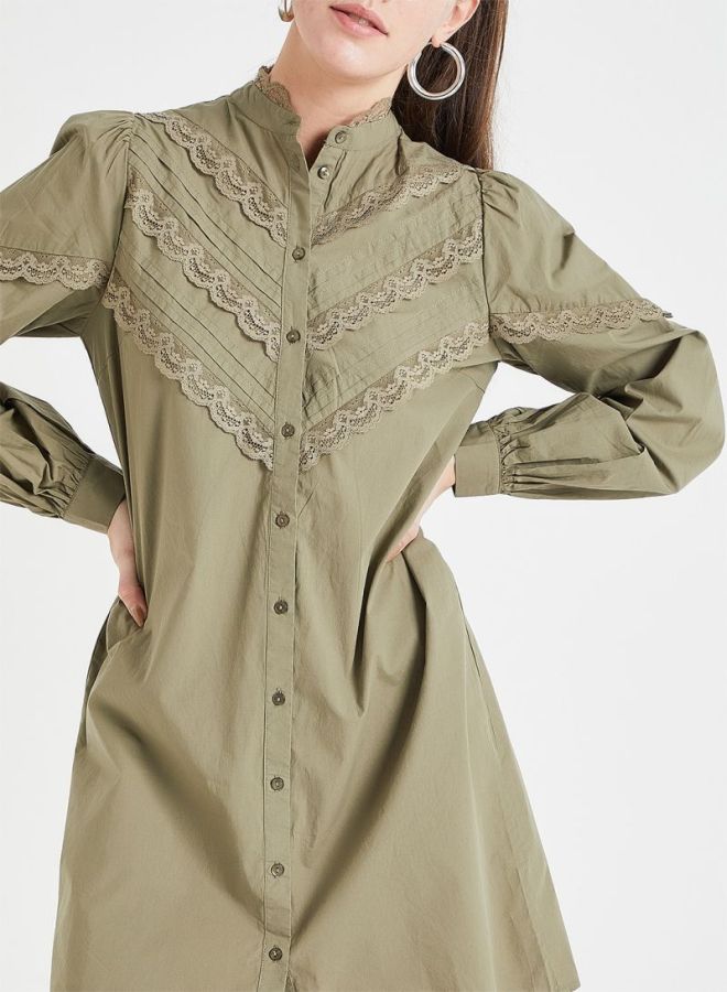 PIECES - Lace Paneled Dress Olive - Image 1