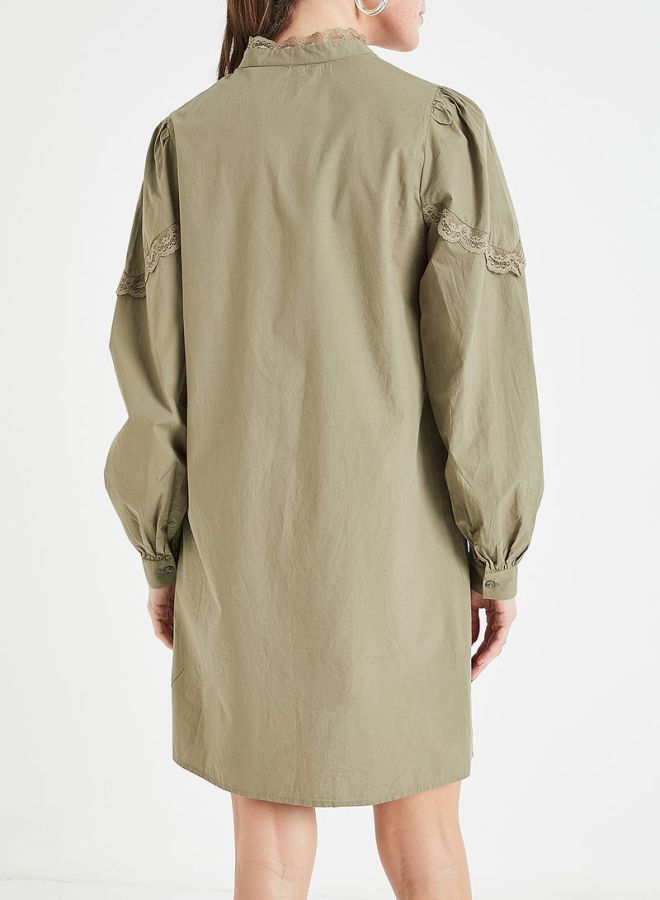 PIECES - Lace Paneled Dress Olive - Image 1