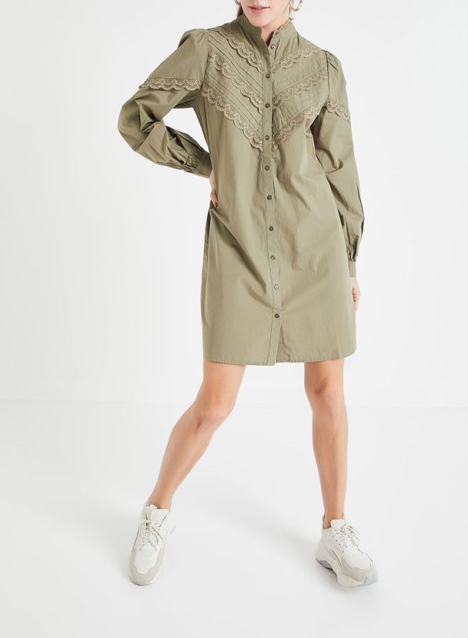 PIECES - Lace Paneled Dress Olive - Image 1