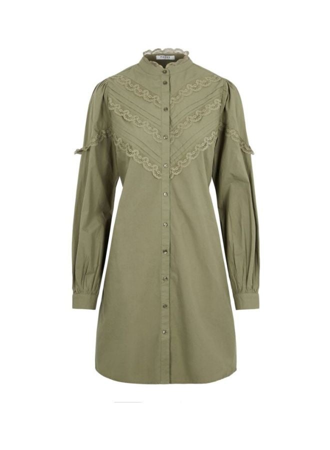 PIECES - Lace Paneled Dress Olive - Image 1
