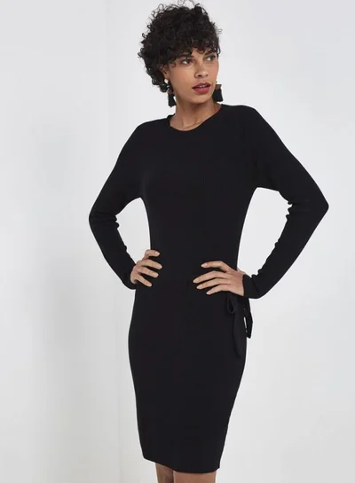 Jacqueline de Yong Belted Knit Dress Black