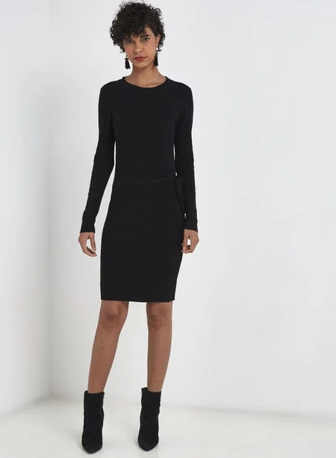 Jacqueline de Yong Belted Knit Dress Black