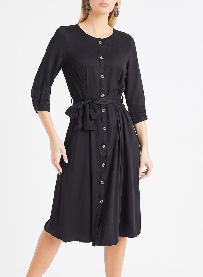 Jacqueline de Yong - Belted Button Down Dress Black - Image 1