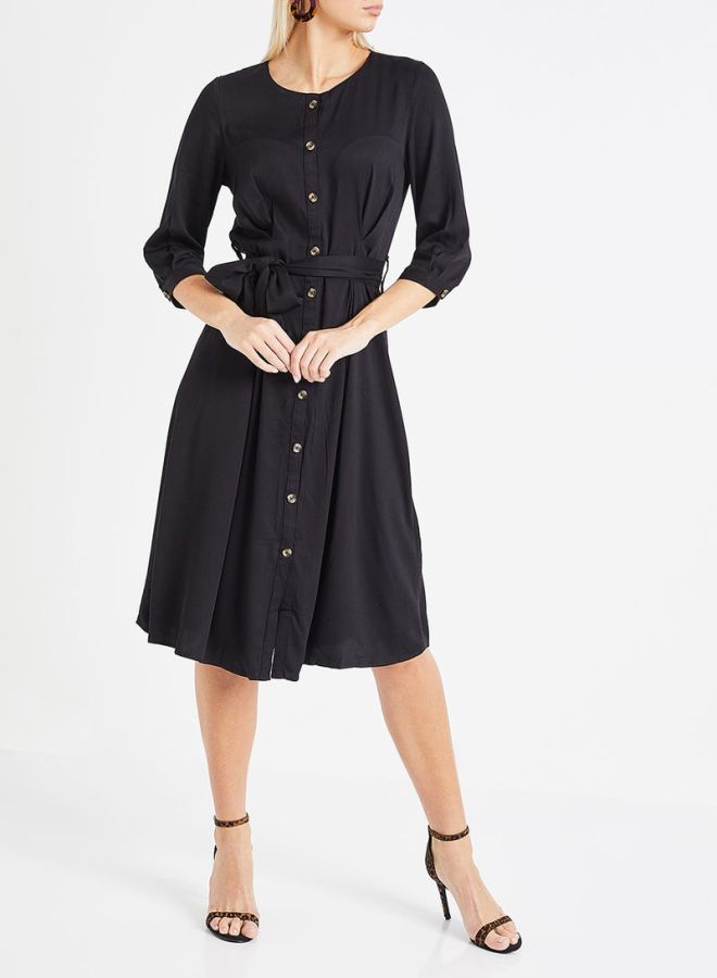 Jacqueline de Yong - Belted Button Down Dress Black - Image 1