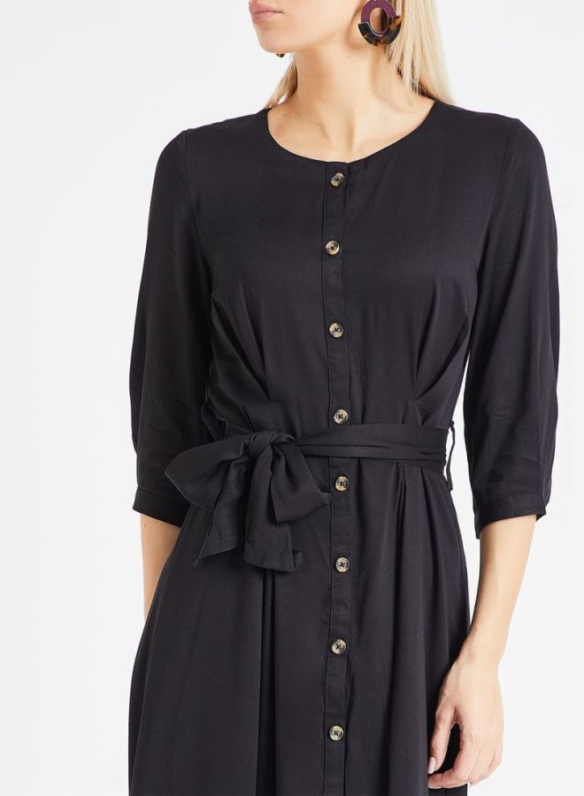 Jacqueline de Yong - Belted Button Down Dress Black - Image 1