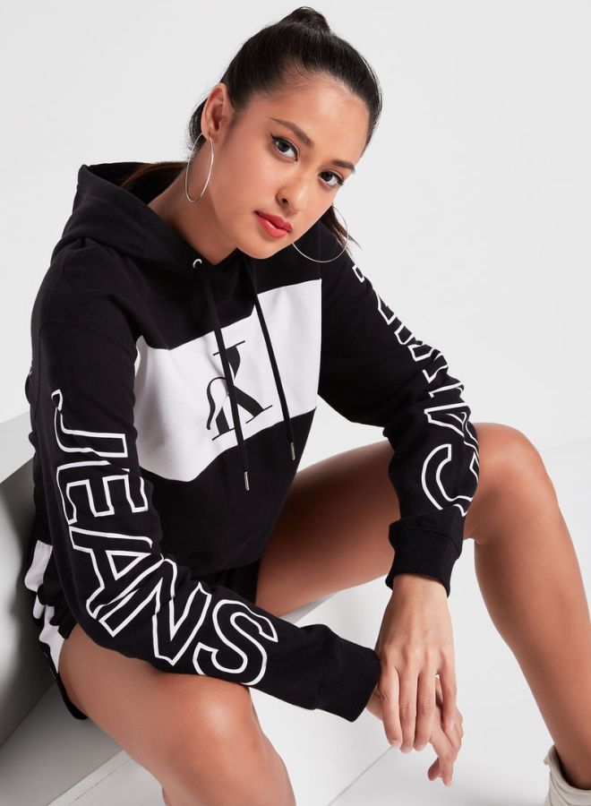 Colorblock Logo Hoodie Black/White/Black