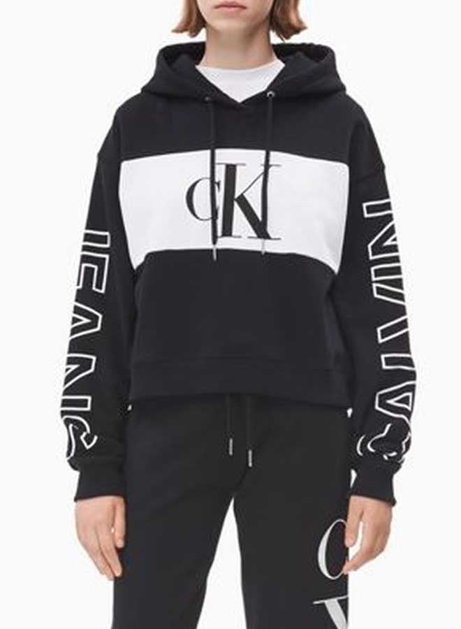Colorblock Logo Hoodie Black/White/Black