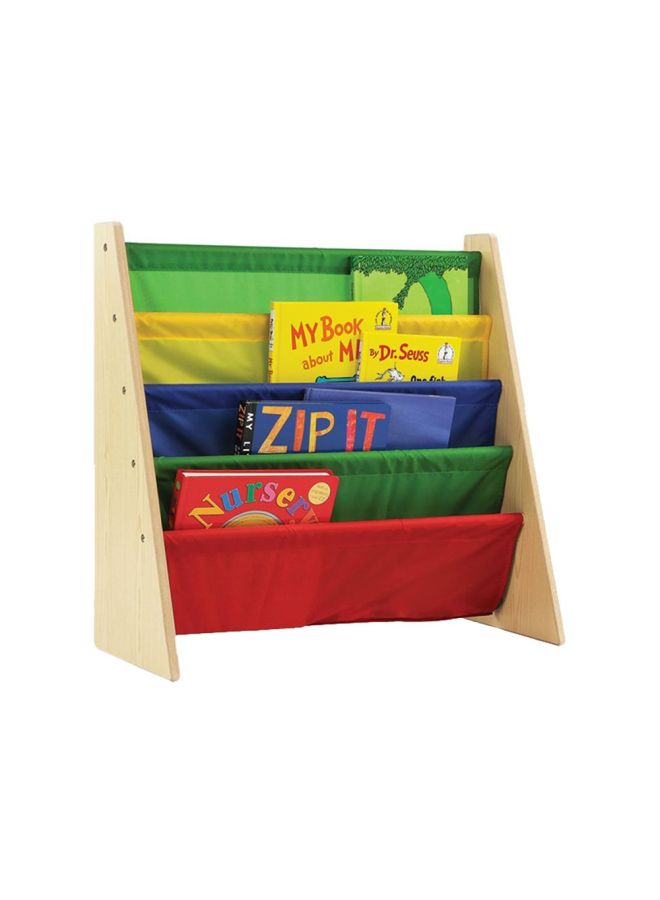 Homesmiths Homesmiths 5 Shelf Book Rack Wood Melamine (Beige) With 5 Multicolor Fabric | Natural Wood | Primary Kids Book Rack Storage Bookshelf D30cm x W65cm x H65cm Brown 24x11x25inch  - Image 2