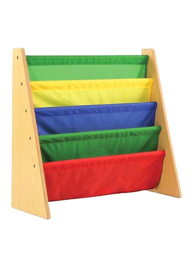 Homesmiths Homesmiths 5 Shelf Book Rack Wood Melamine (Beige) With 5 Multicolor Fabric | Natural Wood | Primary Kids Book Rack Storage Bookshelf D30cm x W65cm x H65cm Brown 24x11x25inch  - Image 1