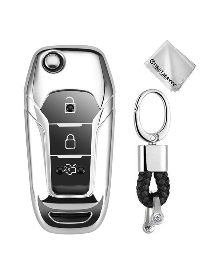 TPU One-Piece Electroplating Car Key Case With Key Ring - Image 1
