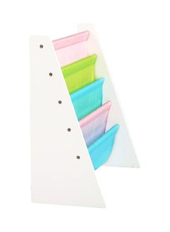 Homesmiths Homesmiths 5 Shelf Book Rack Wood Melamine (White) With 5 Pastel Color Fabric | Natural Wood | Primary Kids Book Rack Storage Bookshelf D30cm x W65cm x H65cm White  - Image 2