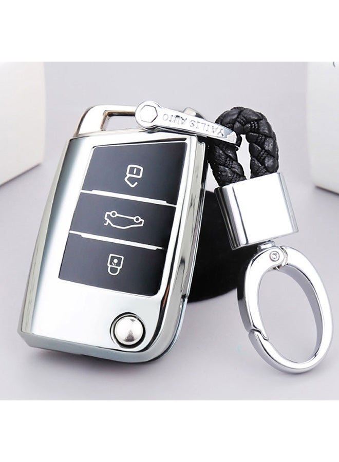 Generic - Electroplating Opening Full Coverage Car Key Case With Key Ring - Image 1