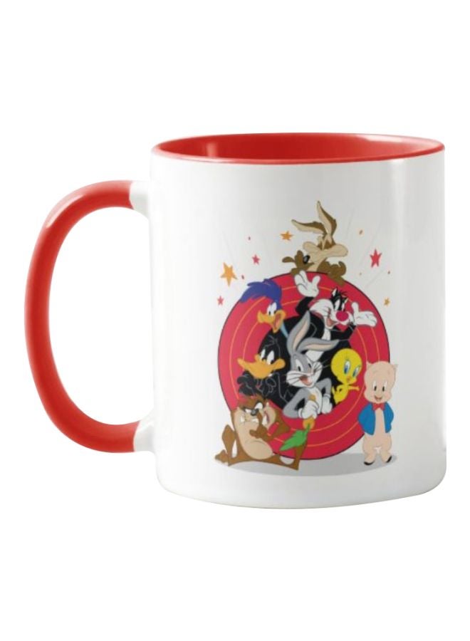 فرست بيس مج من السيراميك بطبعة لوني تونز أبيض/أحمر/أسود - Image 1