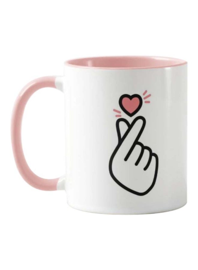 1st Piece - Korean Heart Printed Mug White/Black/Pink 325ml - Image 1