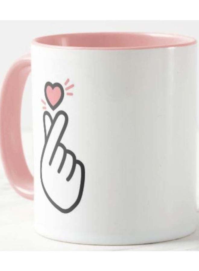 1st Piece - Korean Heart Printed Mug White/Black/Pink 325ml - Image 1