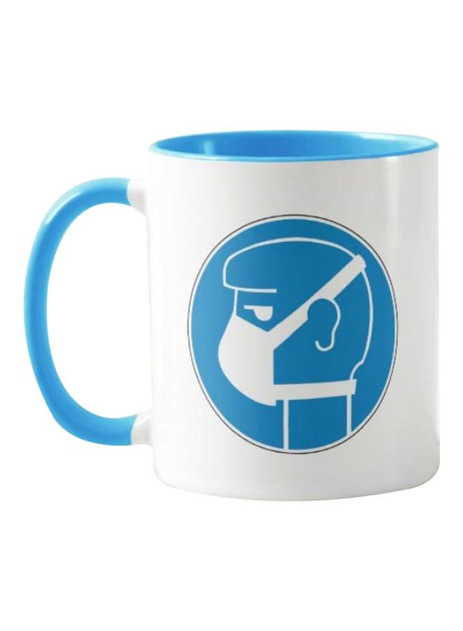 1st Piece Side Face Mask Sign Printed Ceramic Mug White/Blue  - Image 1