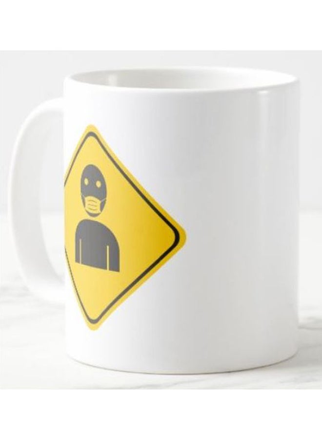 1st Piece Front Face Mask Sign Printed Ceramic Mug White/Yellow/Black - Image 2