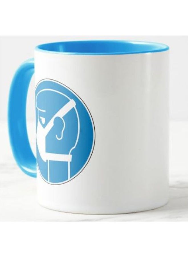 1st Piece Side Face Mask Sign Printed Ceramic Mug White/Blue  - Image 2