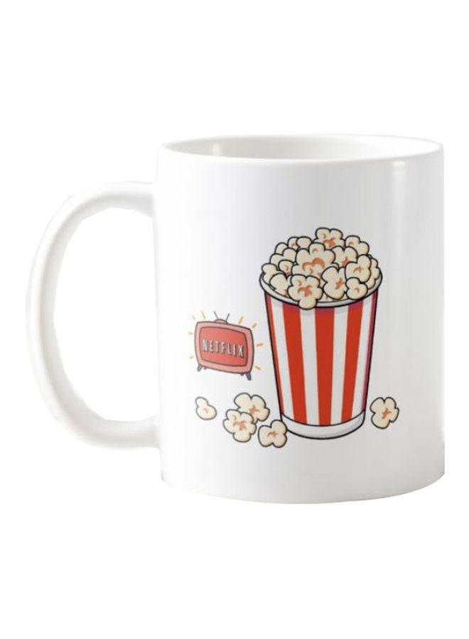 1st Piece Netflix And Popcorn Printed Mug White/Red/Beige 