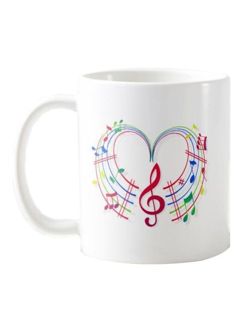 Music Notes Printed Mug White/Red/Blue