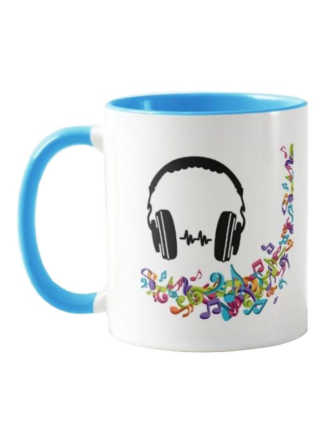 1st Piece Headphones Music Notes Printed Mug Blue/White/Black