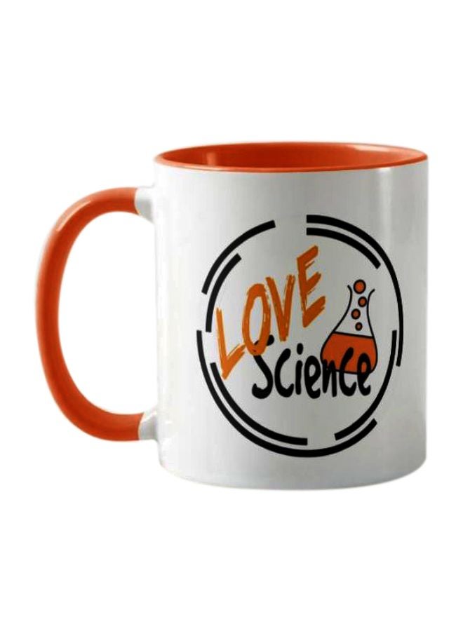 فرست بيس مج قهوة بطبعة عبارة "Love Science" أبيض/أسود/برتقالي 325ملليلتر - Image 1