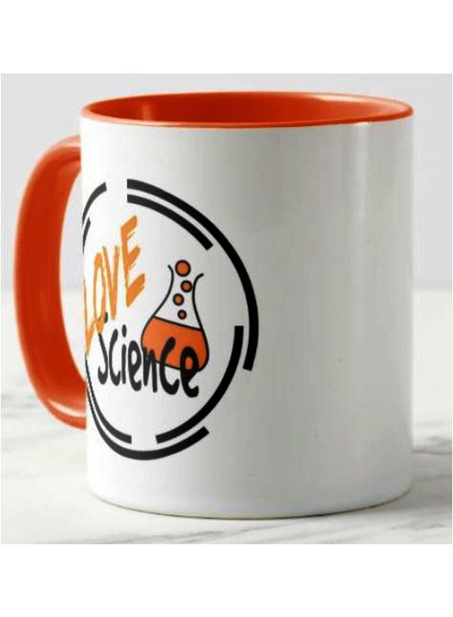 فرست بيس مج قهوة بطبعة عبارة "Love Science" أبيض/أسود/برتقالي 325ملليلتر - Image 2