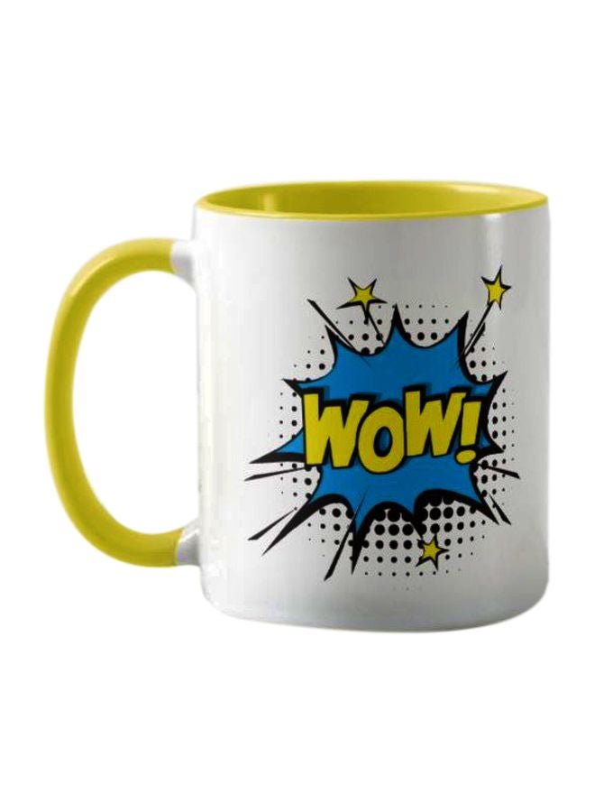 1st Piece Wow Printed Coffee Mug Yellow/White/Blue 325ml  - Image 1