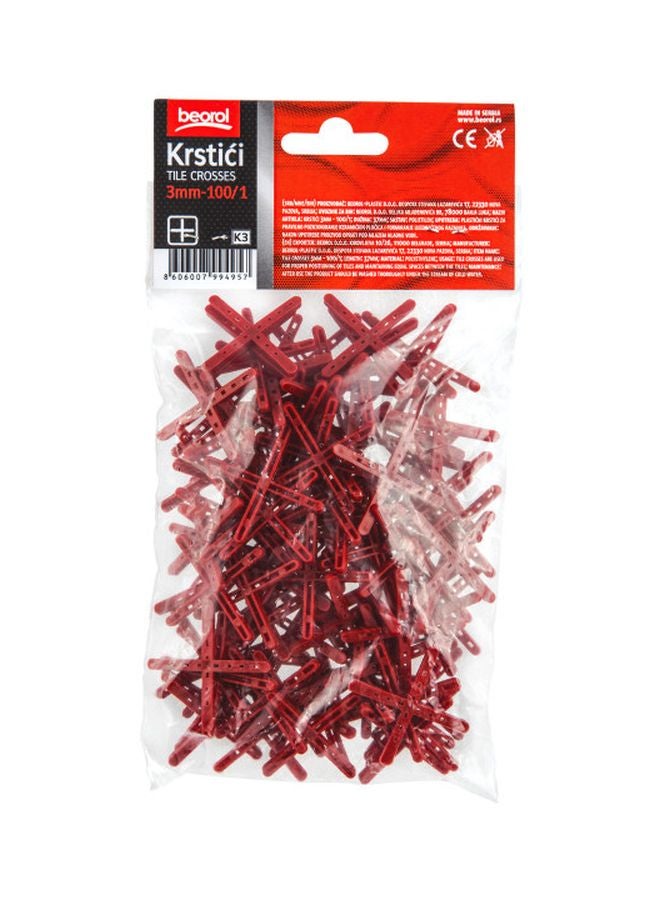 بيورول فواصل بلاط من البولي إيثيلين من 200 قطعة أحمر 3مم